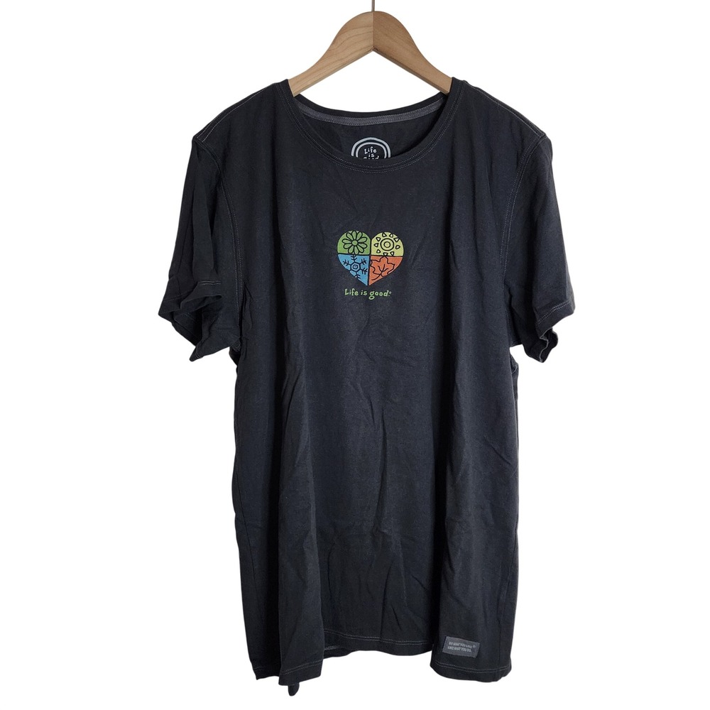 Life is Good T-Shirt Women‎ XXL Four Seasons Heart Graphic Tee Charcoal Grey